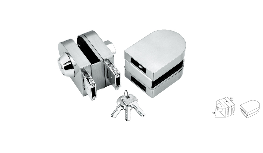 Oval central glass lock,double,glass-glass,key-knob